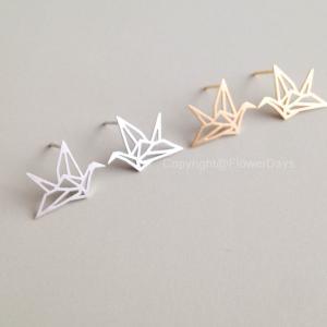 Origami Crane Earrings In Gold,blessing Of The..
