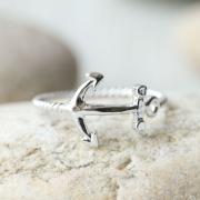 Anchor ring in silver US Size 6.5,everyday jewelry, gift ring