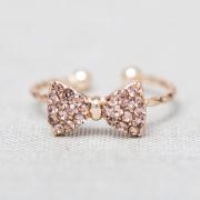 Lovely and cute Gold Rhinestone bow little finger Ring