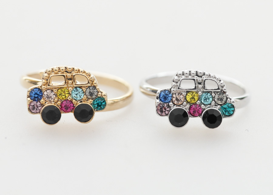 Colorful Crystals car adjustable ring in silver