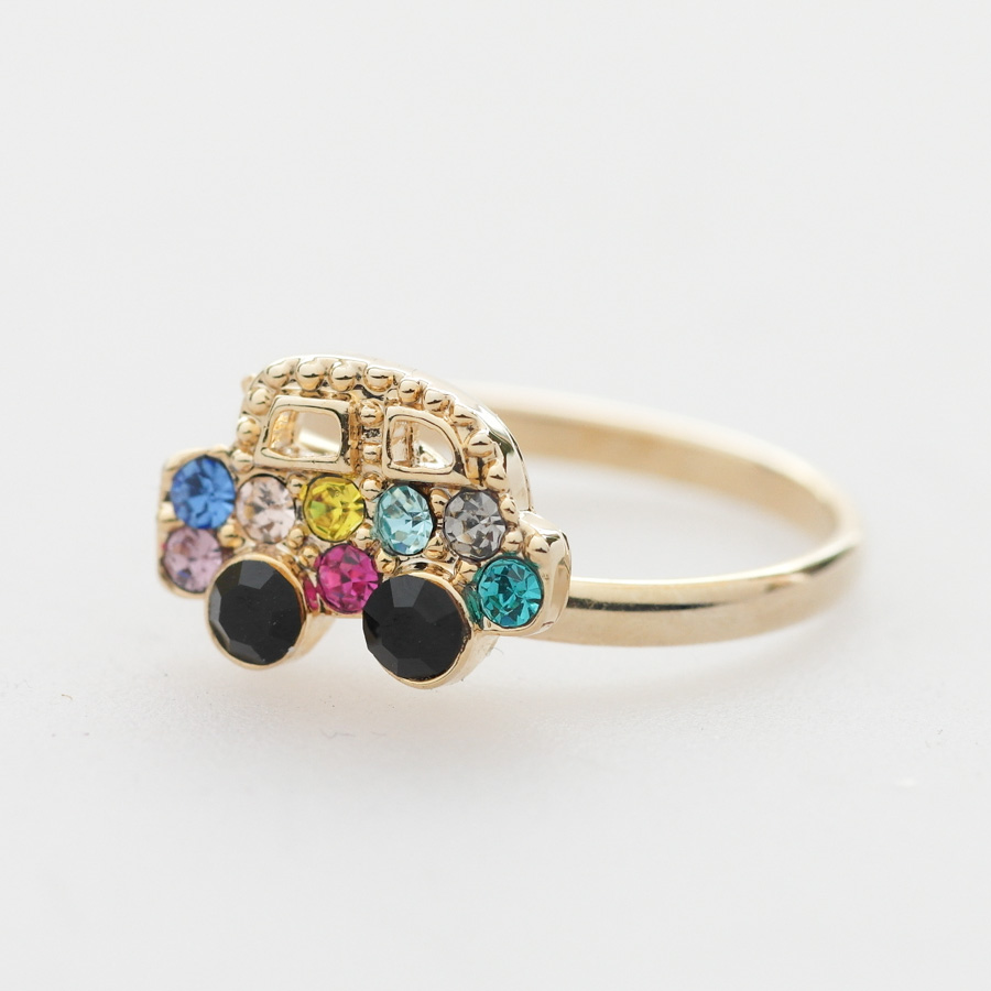 Colorful Crystals car adjustable ring in gold