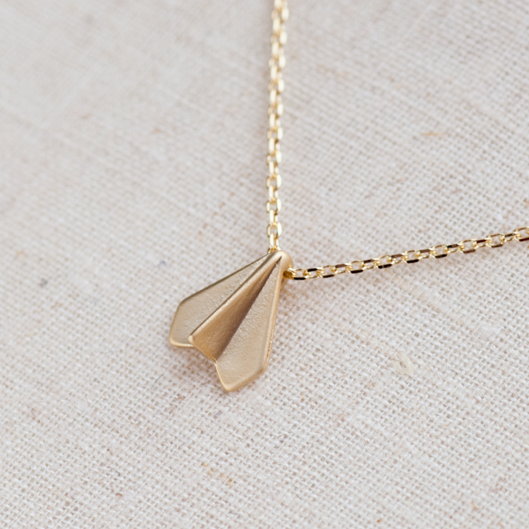 Gold Paper Plane Initial Necklace, Airplane Necklace, Flight Attendant Jewelry, Plane Necklace, Origami Plane Charm, Traveler Present