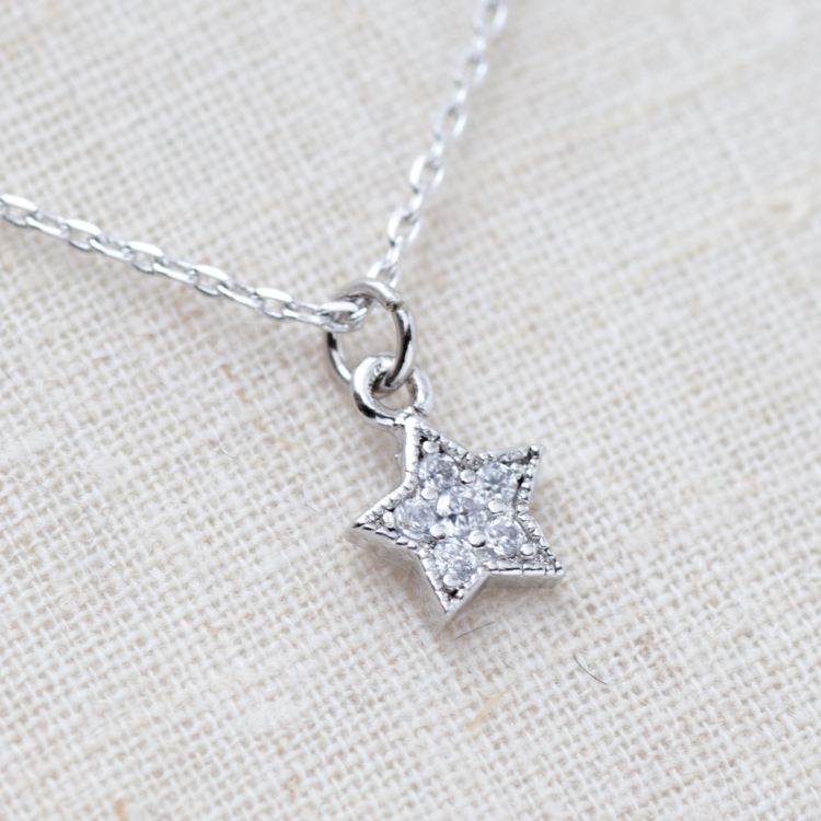 Tiny Rhinestone Star Necklace In Silver on Luulla