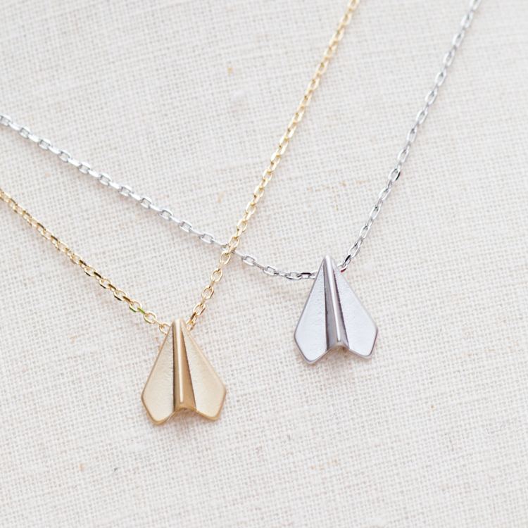 Paper Airplane Necklace In Silver