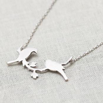 bird on a branch necklace in Silver
