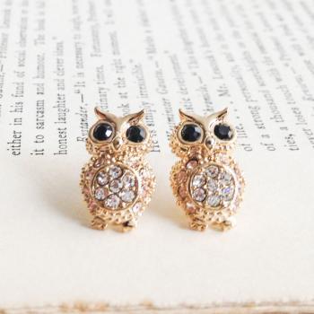 GOLD Crystals Owl stud earrings