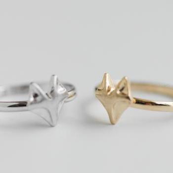 Cute fox adjustable ring in Silver
