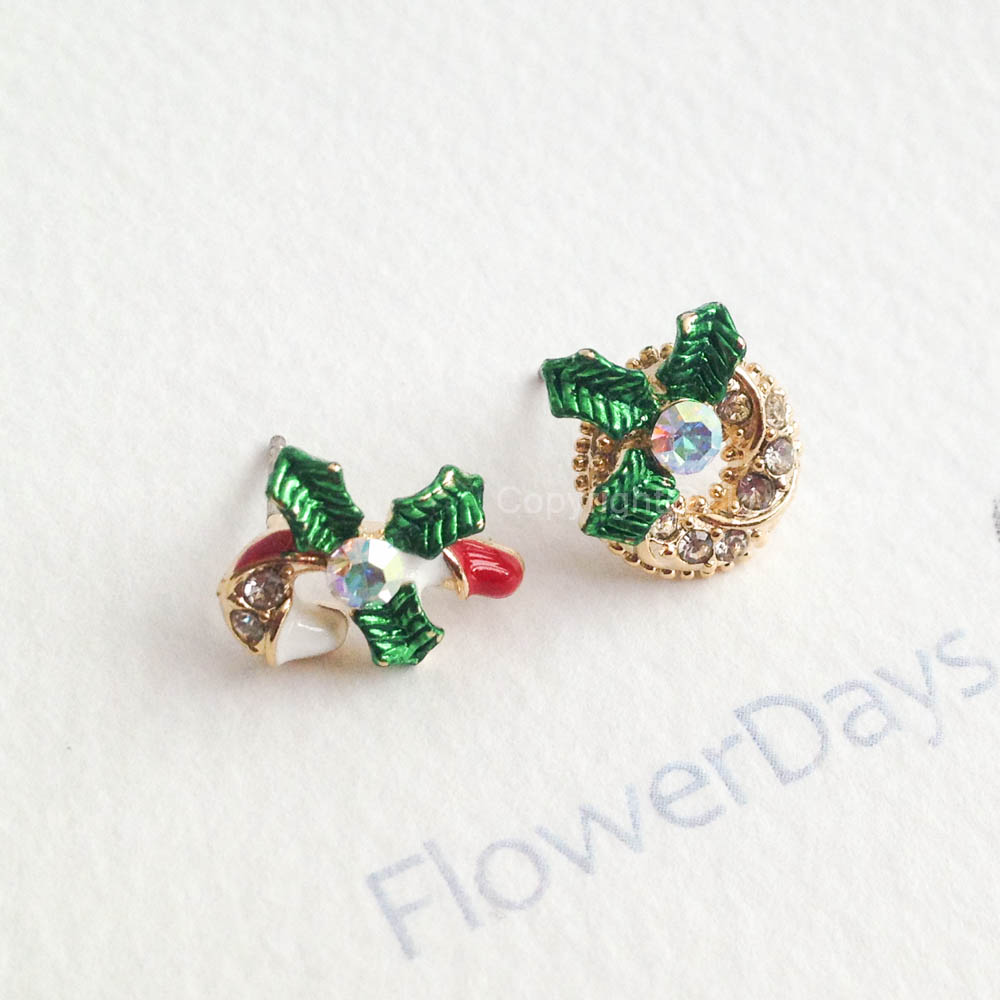 Christmas Wreath Crystal Earrings Stud Earrings/Christmas/Gift on Luulla