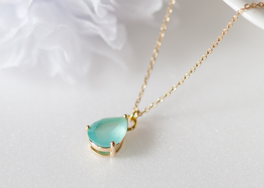 Bridesmaid Gifts Set Of 5 Mint Green Teardrop Glass Gold Chain